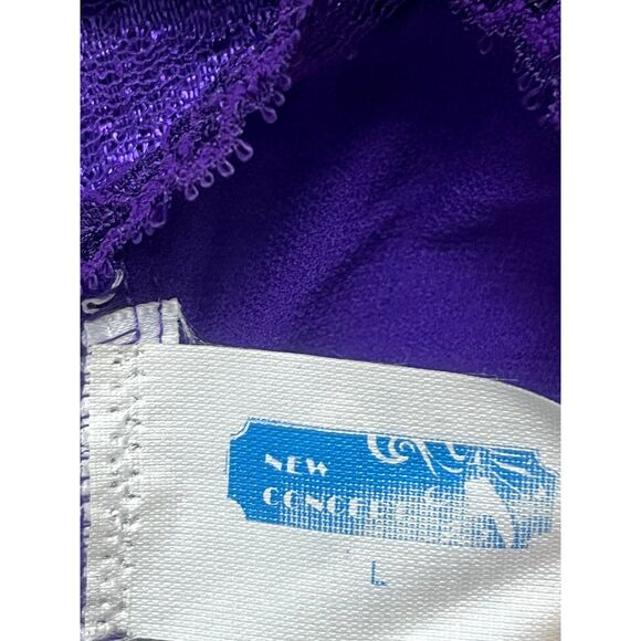 Vintage New Concept Purple Lace Overlay Mini Dress Fit n Flare Size L Retro Cute - Picture 8 of 10